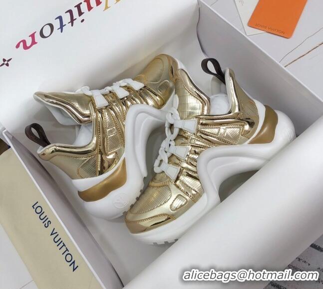 Best Luxury Louis Vuitton LV Archlight Metallic Leather Sneakers 120443 Gold