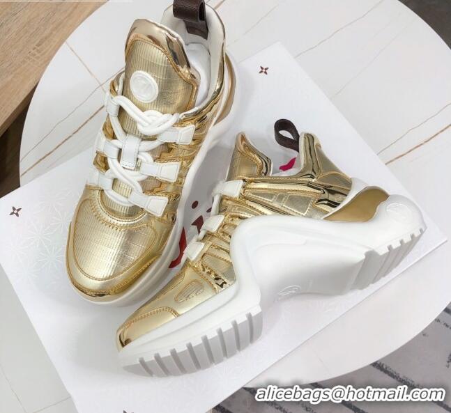 Best Luxury Louis Vuitton LV Archlight Metallic Leather Sneakers 120443 Gold