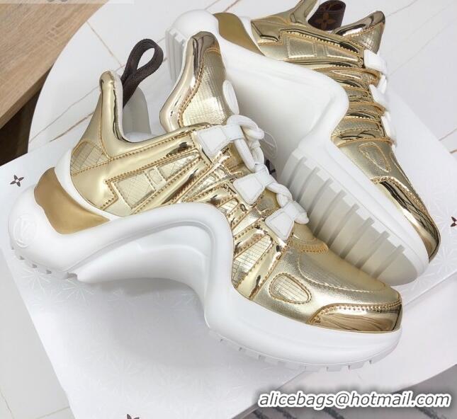 Best Luxury Louis Vuitton LV Archlight Metallic Leather Sneakers 120443 Gold