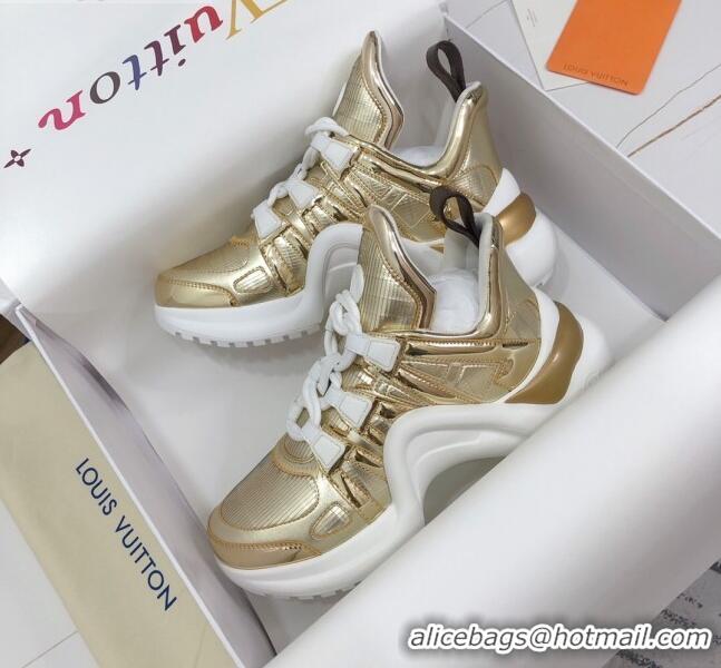 Best Luxury Louis Vuitton LV Archlight Metallic Leather Sneakers 120443 Gold