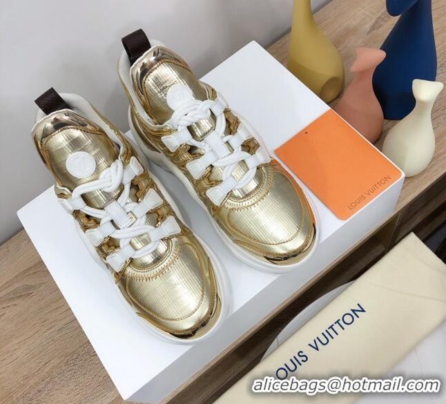 Best Luxury Louis Vuitton LV Archlight Metallic Leather Sneakers 120443 Gold