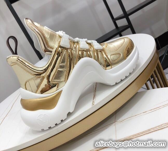 Best Luxury Louis Vuitton LV Archlight Metallic Leather Sneakers 120443 Gold