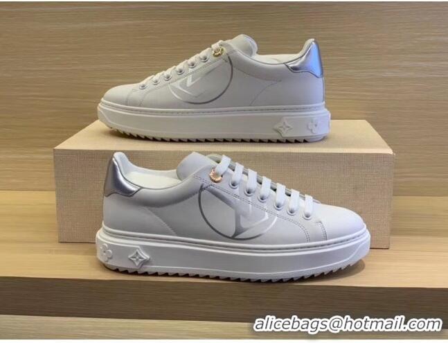 Best Price Louis Vuitton Time Out LV Circle Leather Sneakers 1A8NI1 Silver/White