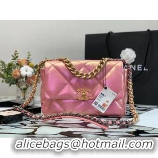 Unique Grade Chanel 19 large flap bag Iridescent Calfskin&Gold-Tone AS1162 Pink