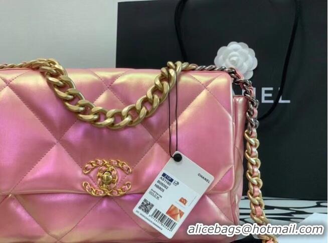 Unique Grade Chanel 19 large flap bag Iridescent Calfskin&Gold-Tone AS1162 Pink