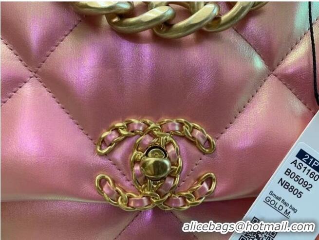 Unique Grade Chanel 19 large flap bag Iridescent Calfskin&Gold-Tone AS1162 Pink