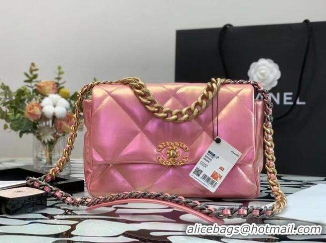 Unique Grade Chanel 19 large flap bag Iridescent Calfskin&Gold-Tone AS1162 Pink