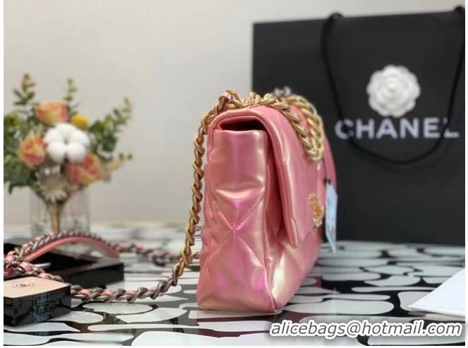 Unique Grade Chanel 19 large flap bag Iridescent Calfskin&Gold-Tone AS1162 Pink