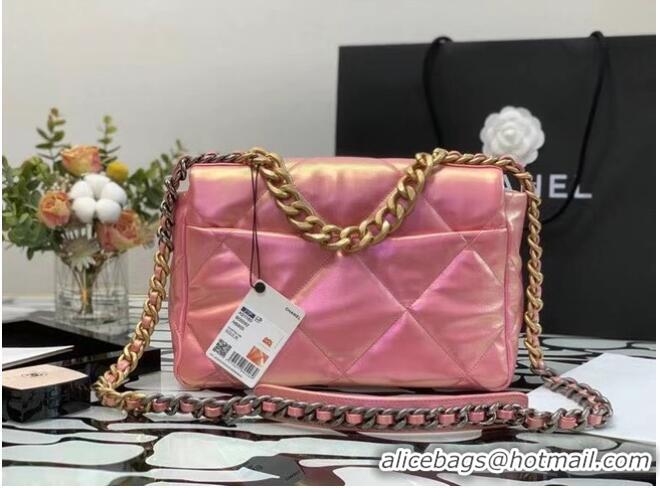 Unique Grade Chanel 19 large flap bag Iridescent Calfskin&Gold-Tone AS1162 Pink