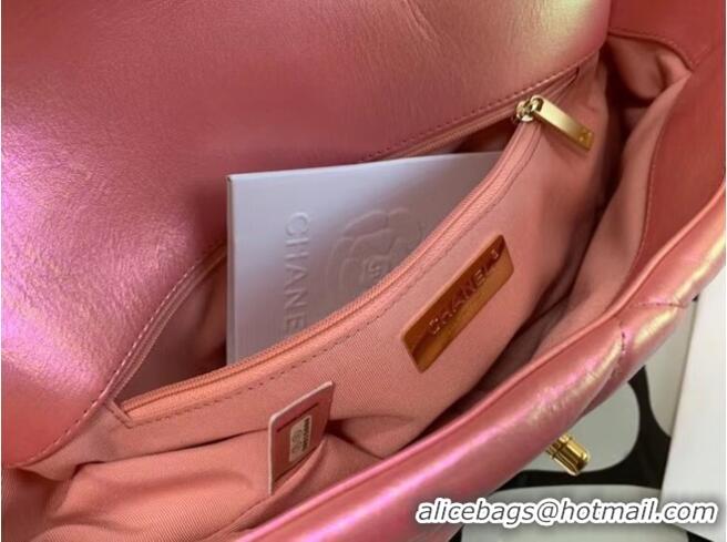 Unique Grade Chanel 19 large flap bag Iridescent Calfskin&Gold-Tone AS1162 Pink