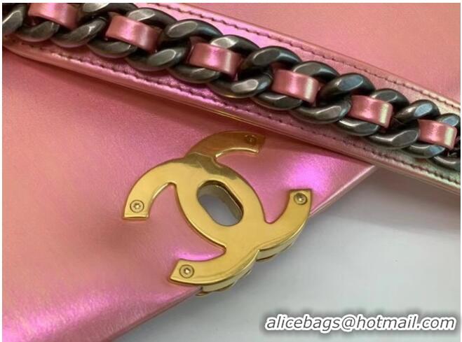 Unique Grade Chanel 19 large flap bag Iridescent Calfskin&Gold-Tone AS1162 Pink