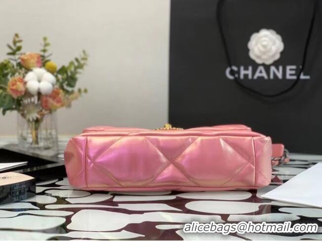 Unique Grade Chanel 19 large flap bag Iridescent Calfskin&Gold-Tone AS1162 Pink