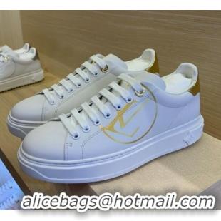 Stylish Louis Vuitton Time Out LV Circle Leather Sneakers 1A8NI1 Gold/White