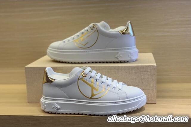 Stylish Louis Vuitton Time Out LV Circle Leather Sneakers 1A8NI1 Gold/White