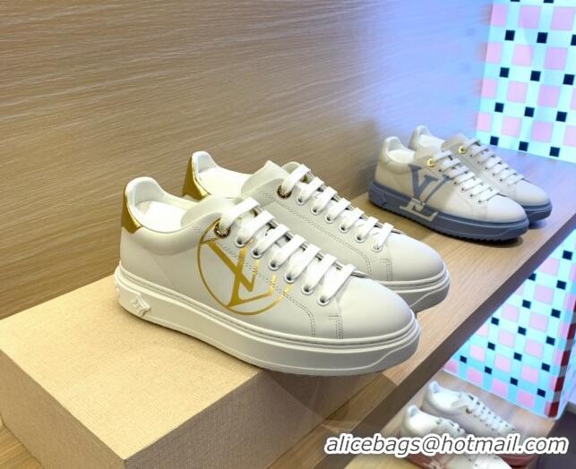 Stylish Louis Vuitton Time Out LV Circle Leather Sneakers 1A8NI1 Gold/White