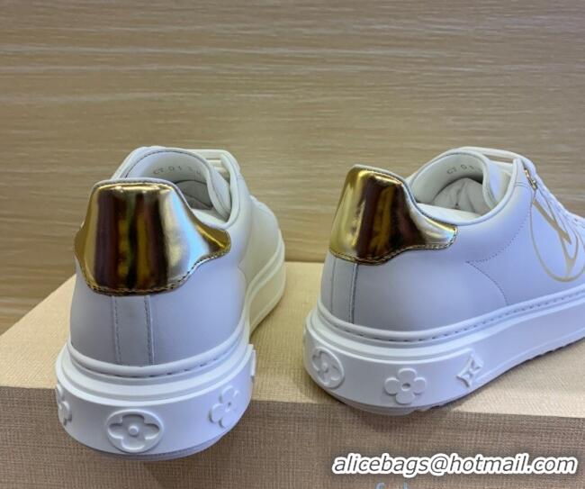 Stylish Louis Vuitton Time Out LV Circle Leather Sneakers 1A8NI1 Gold/White