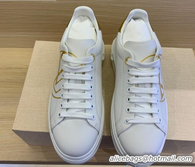 Stylish Louis Vuitton Time Out LV Circle Leather Sneakers 1A8NI1 Gold/White