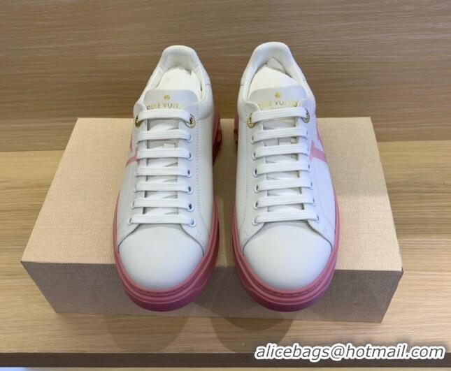 Luxury Louis Vuitton Time Out LV Initials Leather Sneakers 1A8MZB Pink/White