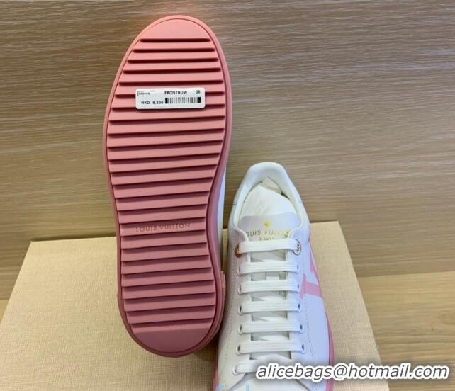 Luxury Louis Vuitton Time Out LV Initials Leather Sneakers 1A8MZB Pink/White