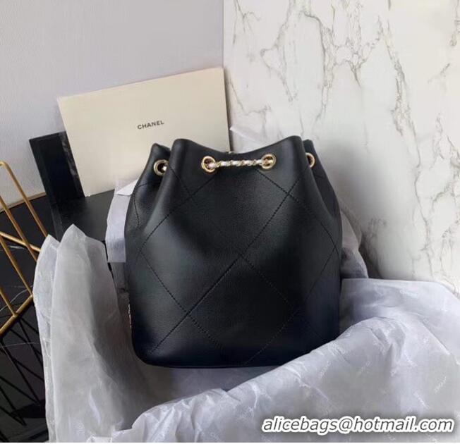 Buy Cheapest Chanel drawstring bag Lambskin AS2386 black & white