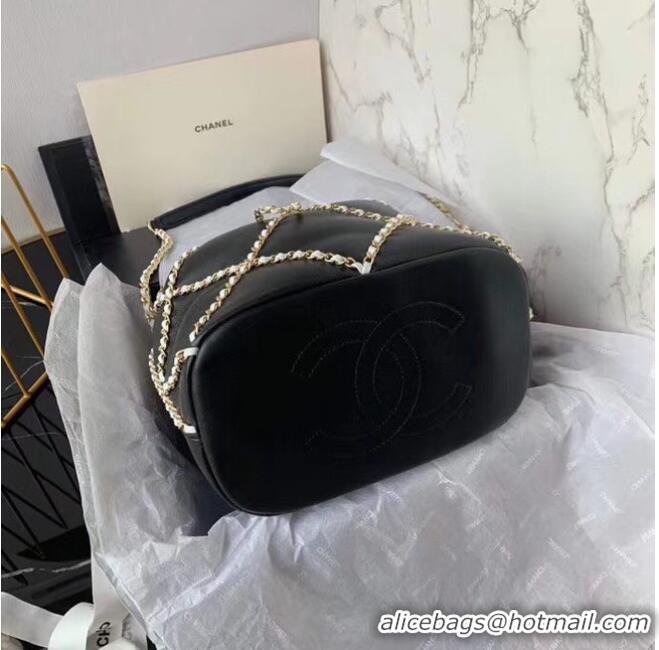 Buy Cheapest Chanel drawstring bag Lambskin AS2386 black & white