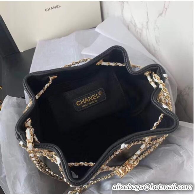 Buy Cheapest Chanel drawstring bag Lambskin AS2386 black & white