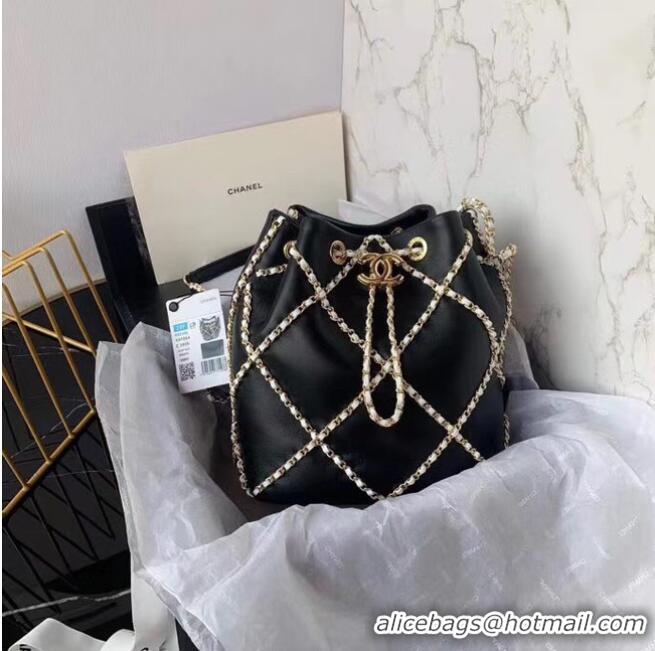 Buy Cheapest Chanel drawstring bag Lambskin AS2386 black & white