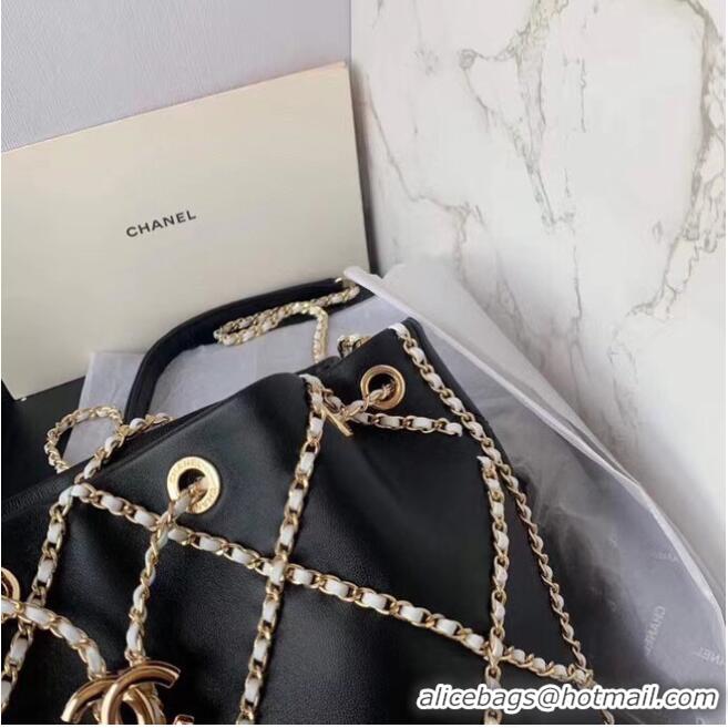 Buy Cheapest Chanel drawstring bag Lambskin AS2386 black & white