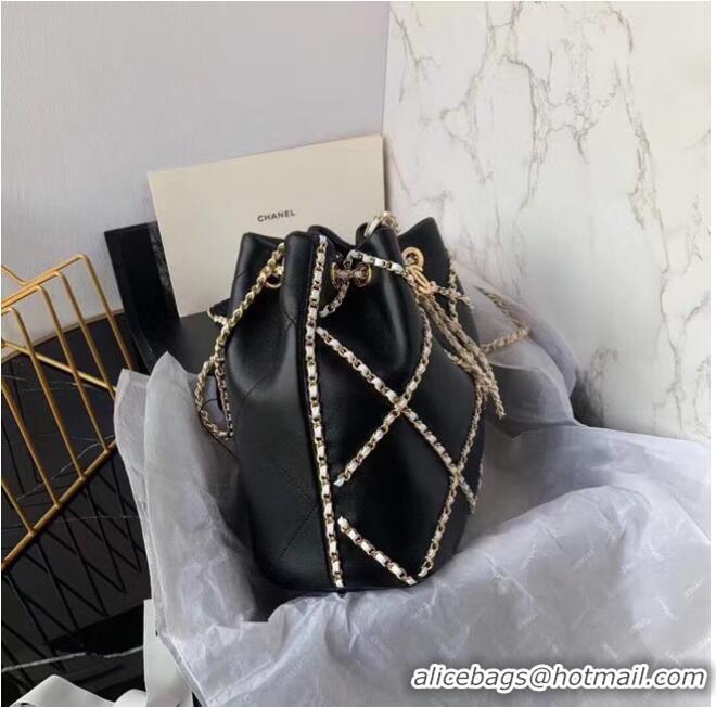 Buy Cheapest Chanel drawstring bag Lambskin AS2386 black & white