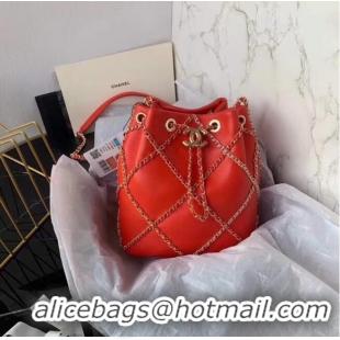 Luxury Classic Chanel drawstring bag Lambskin AS2386 red