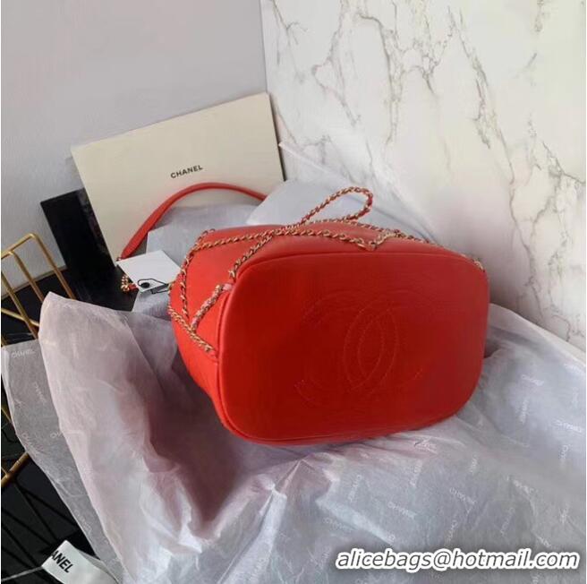 Luxury Classic Chanel drawstring bag Lambskin AS2386 red