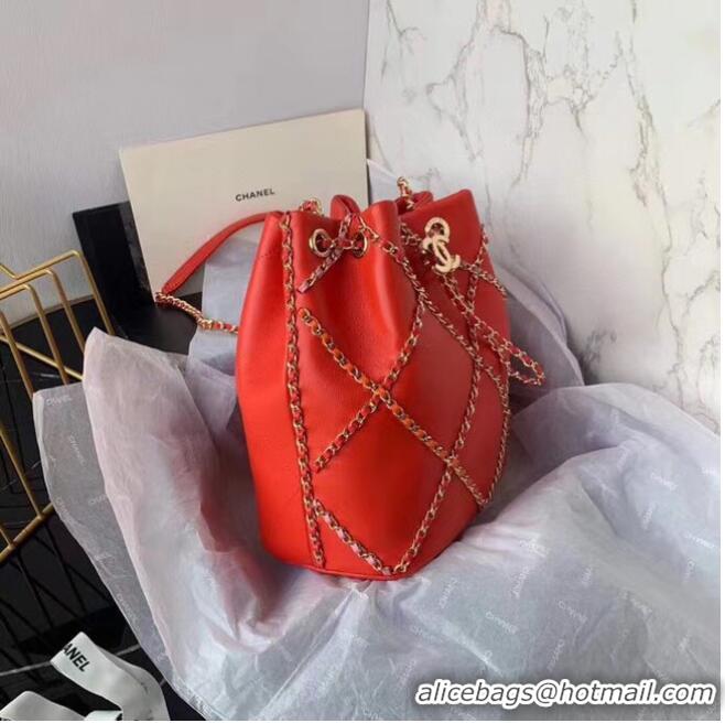 Luxury Classic Chanel drawstring bag Lambskin AS2386 red