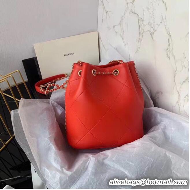 Luxury Classic Chanel drawstring bag Lambskin AS2386 red