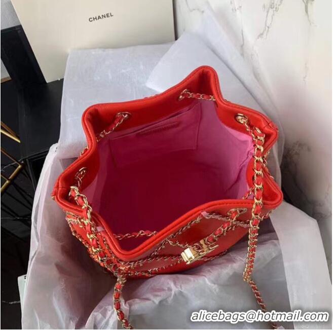 Luxury Classic Chanel drawstring bag Lambskin AS2386 red