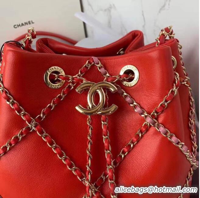 Luxury Classic Chanel drawstring bag Lambskin AS2386 red