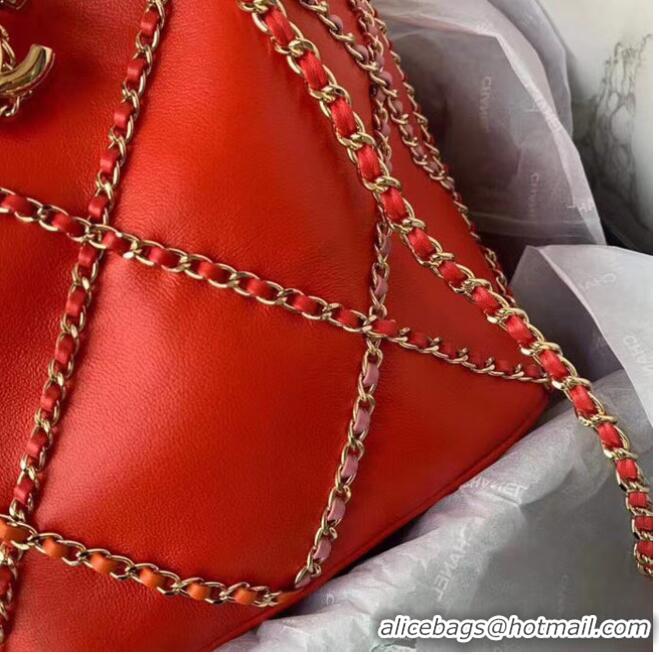 Luxury Classic Chanel drawstring bag Lambskin AS2386 red