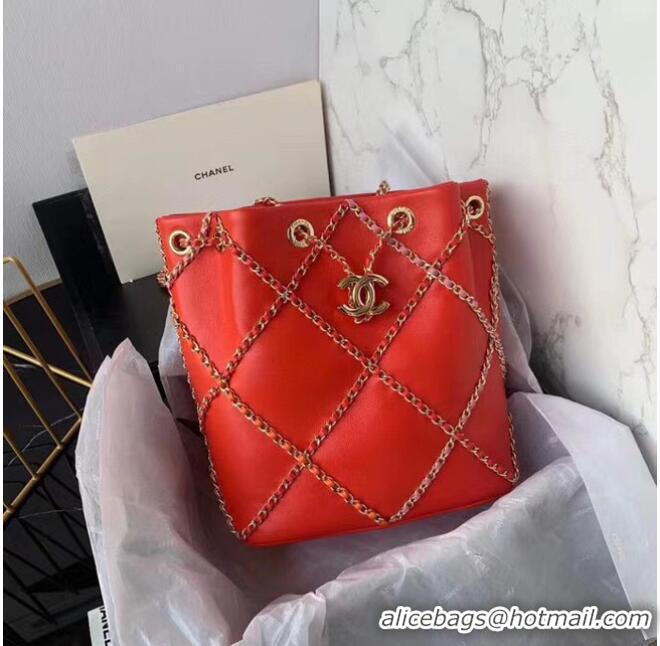 Luxury Classic Chanel drawstring bag Lambskin AS2386 red