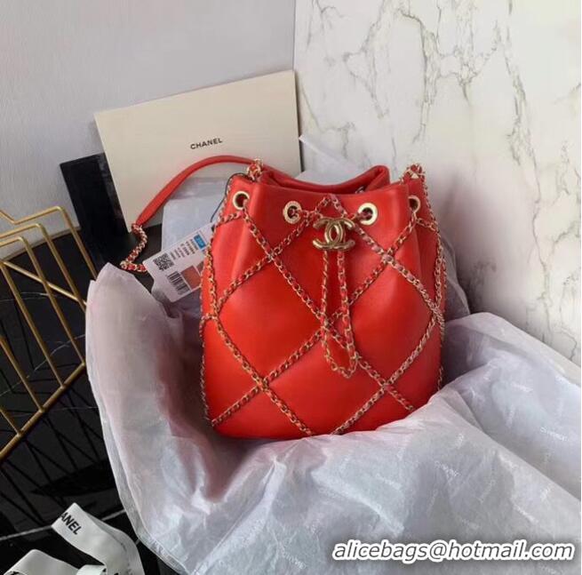 Luxury Classic Chanel drawstring bag Lambskin AS2386 red