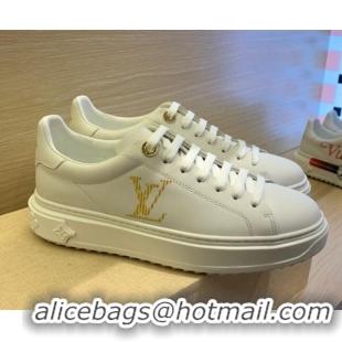 Luxury Classic Louis Vuitton Time Out LV Initials Leather Sneakers 1A87PO White/Gold