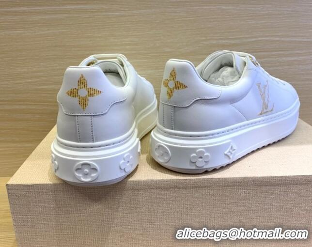 Luxury Classic Louis Vuitton Time Out LV Initials Leather Sneakers 1A87PO White/Gold