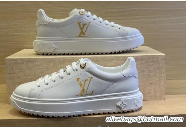 Luxury Classic Louis Vuitton Time Out LV Initials Leather Sneakers 1A87PO White/Gold