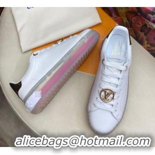 Good Looking Louis Vuitton Time Out White Leather Sneakers 1A8NFV Pink