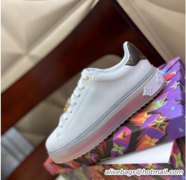 Good Looking Louis Vuitton Time Out White Leather Sneakers 1A8NFV Pink