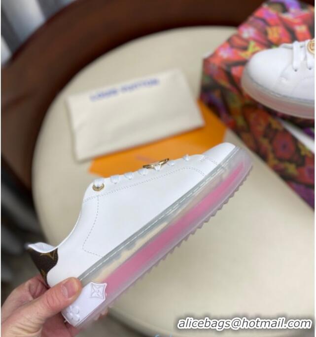 Good Looking Louis Vuitton Time Out White Leather Sneakers 1A8NFV Pink