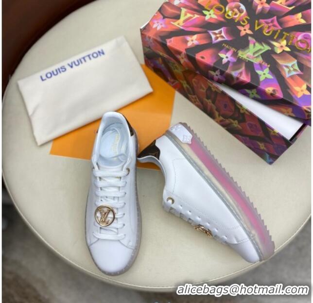 Good Looking Louis Vuitton Time Out White Leather Sneakers 1A8NFV Pink