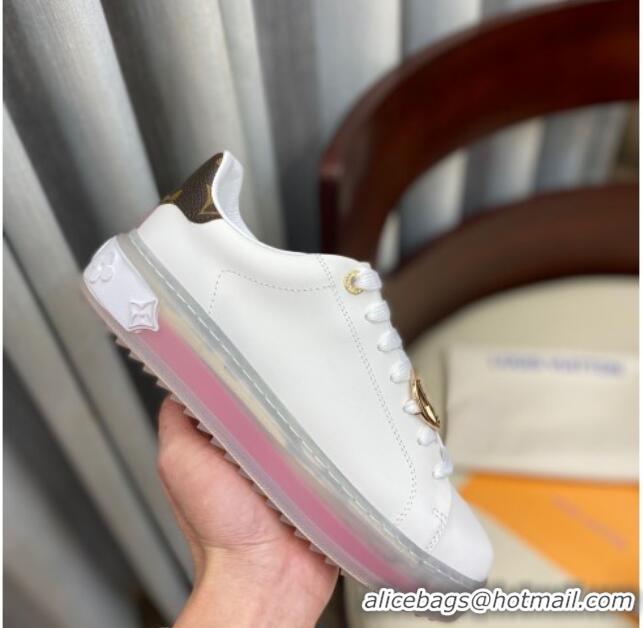 Good Looking Louis Vuitton Time Out White Leather Sneakers 1A8NFV Pink