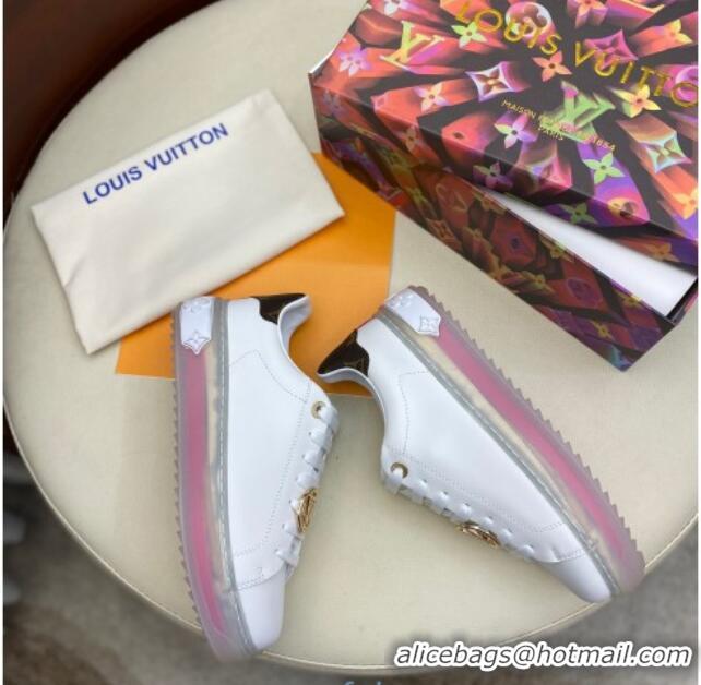 Good Looking Louis Vuitton Time Out White Leather Sneakers 1A8NFV Pink