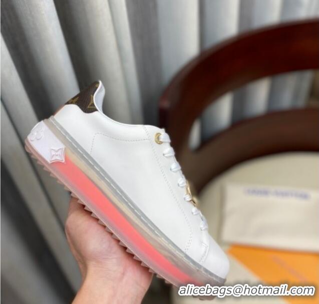 Good Quality Louis Vuitton Time Out White Leather Sneakers 1A8NFV Orange