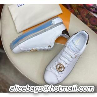 Best Product Louis Vuitton Time Out White Leather Sneakers 1A8NFV Blue