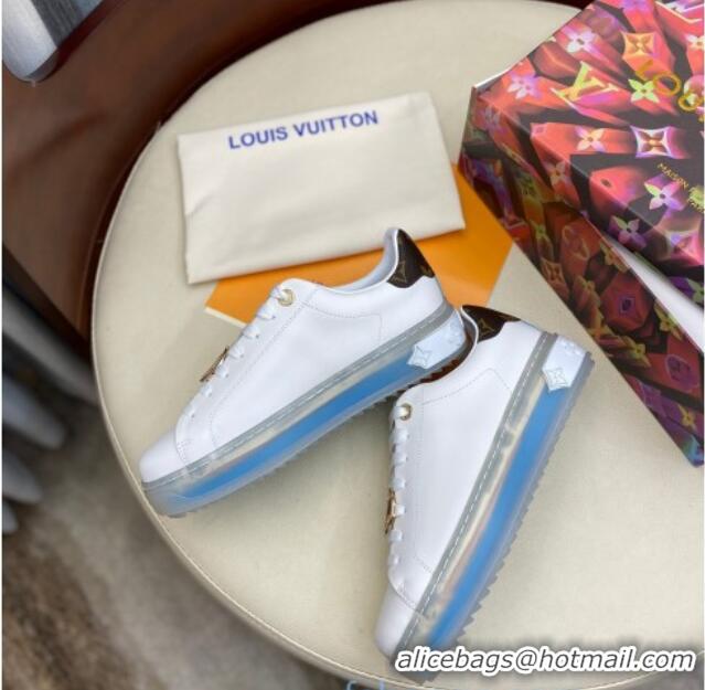 Best Product Louis Vuitton Time Out White Leather Sneakers 1A8NFV Blue